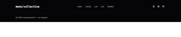 Footer 38 section — Collective · black monospace one row