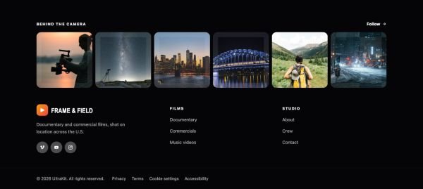 Footer 40 section — Filmmaker · black photo row