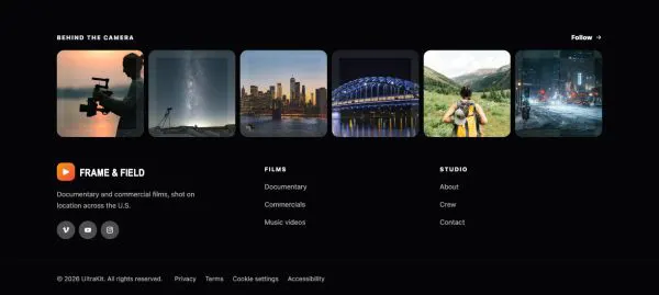 Footer 40 section — Filmmaker · black photo row