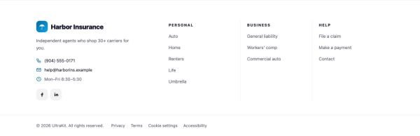 Footer 47 section — Insurance agency · light ruled columns