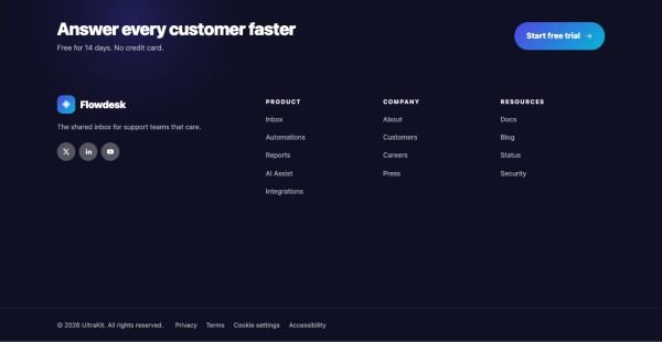 Footer 48 section — SaaS · dark mega with CTA + wordmark
