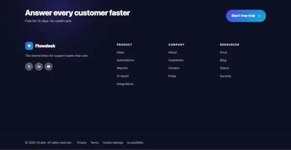 Footer 48 section — SaaS · dark mega with CTA + wordmark