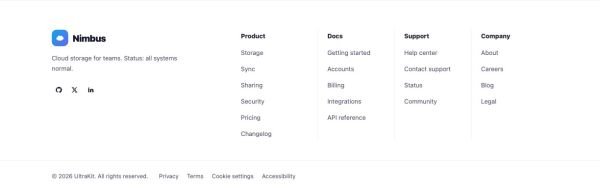 Footer 61 section — Help center · light sitemap (Stripe style)