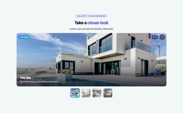 Gallery 16 section — Image Carousel w/ Thumbnail · Clean Rounded