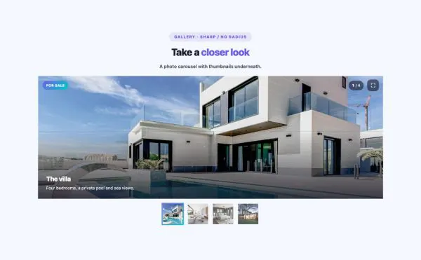 Gallery 18 section — Image Carousel w/ Thumbnail · Sharp / No Radius