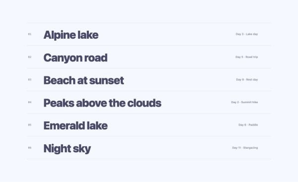 Gallery 25 section — Image Reveal · Hover list with floating preview