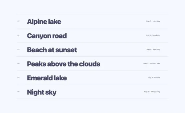 Gallery 25 section — Image Reveal · Hover list with floating preview