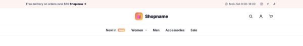 Header 03 section — Online store · top bar, search, cart