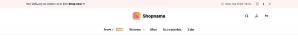 Header 03 section — Online store · top bar, search, cart