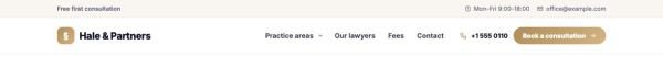 Header 11 section — Law firm · dark top bar, classic