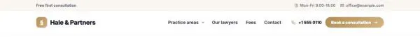 Header 11 section — Law firm · dark top bar, classic