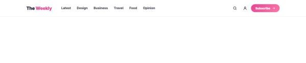 Header 14 section — Magazine · menu left, search and account