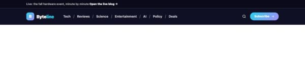 Header 26 section — Tech news · slash-separated menu (Verge style)