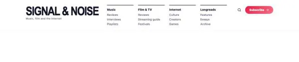 Header 30 section — Culture magazine · Swiss index menu