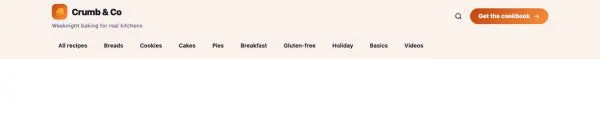 Header 34 section — Food blog · recipe category chips