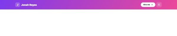 Header 45 section — Motion designer · brand gradient, full-screen menu