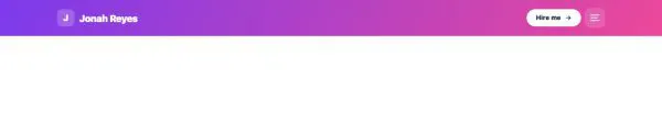 Header 45 section — Motion designer · brand gradient, full-screen menu