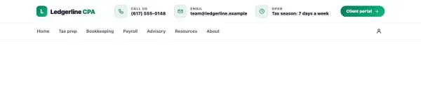 Header 56 section — CPA firm · tabs menu bar