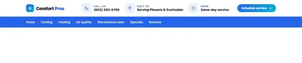 Header 61 section — HVAC service · blue bar + big phone