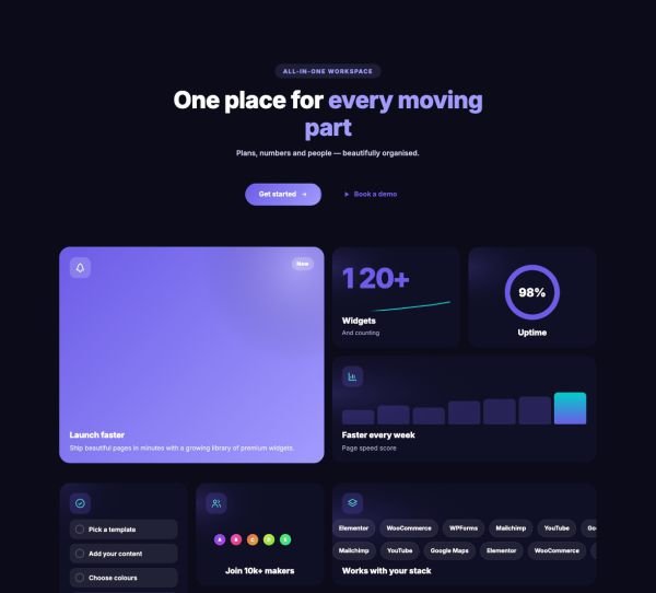 Hero 07 section — Headline over a bento grid