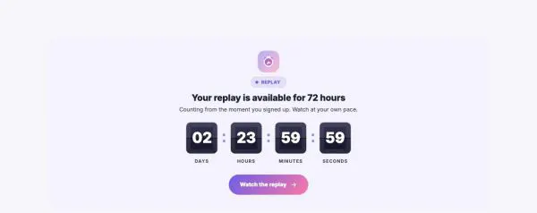 Marketing 01 section — Replay access countdown