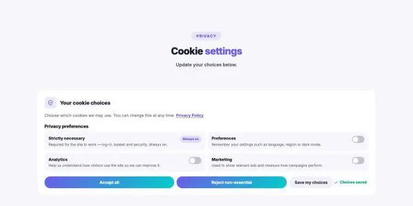 Marketing 06 section — Cookie preferences · privacy page