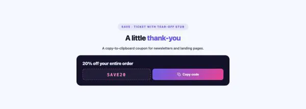 Marketing 18 section — Coupon Code Box · Ticket with tear-off stub