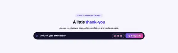Marketing 20 section — Coupon Code Box · Minimal inline