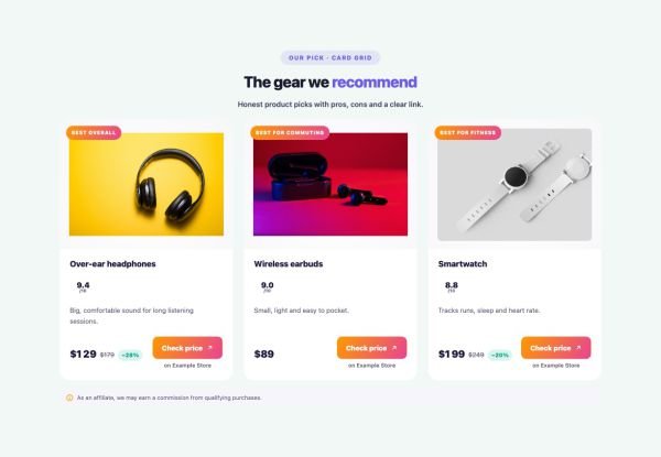 Marketing 22 section — Affiliate Product Card · Card grid