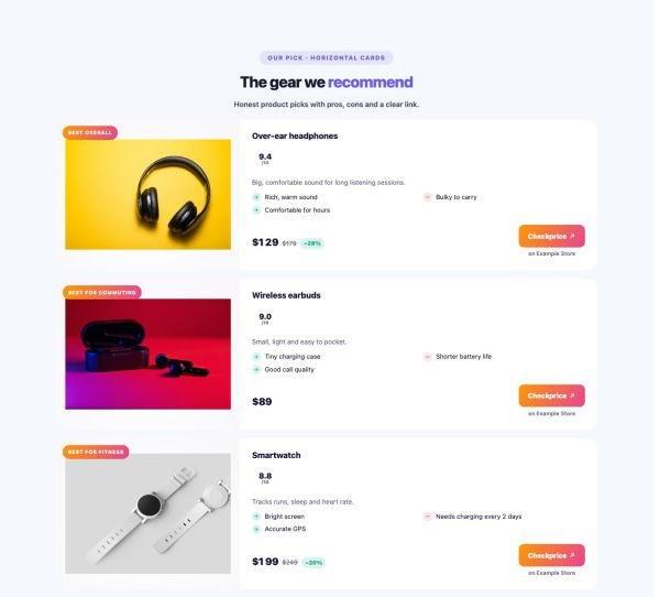 Marketing 23 section — Affiliate Product Card · Horizontal cards