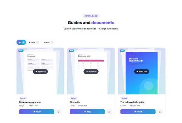 Media 03 section — Downloads library · PDFs