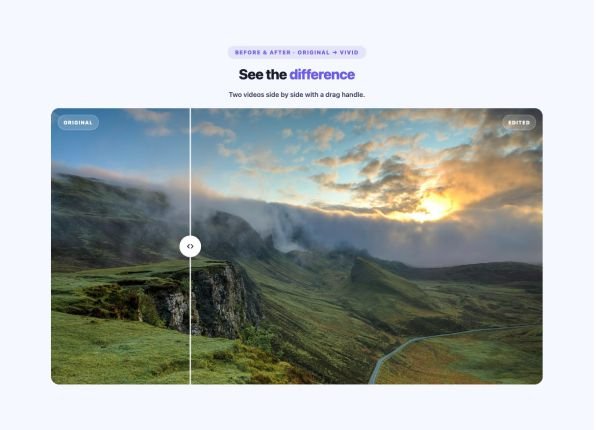 Media 09 section — Before/After Video Compare · Original → vivid