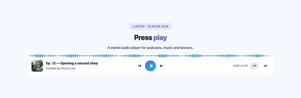 Media 14 section — Audio Player Pro · Player bar
