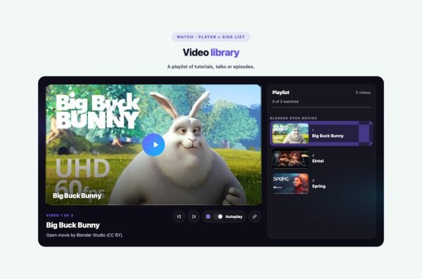 Media 19 section — Video Playlist · Player + side list