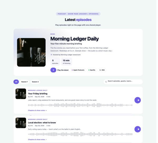 Media 24 section — Podcast Episodes · Show page (header + episodes)