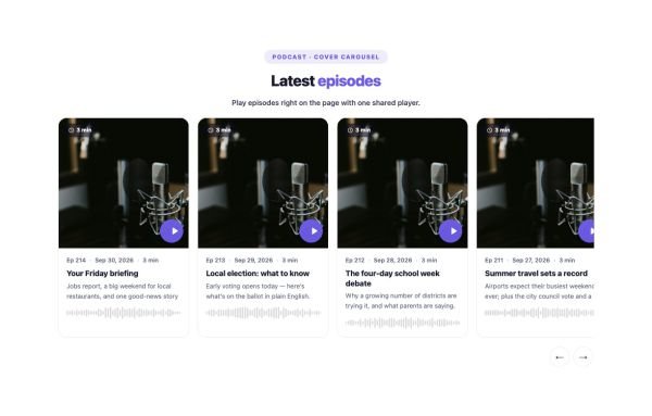 Media 26 section — Podcast Episodes · Cover carousel