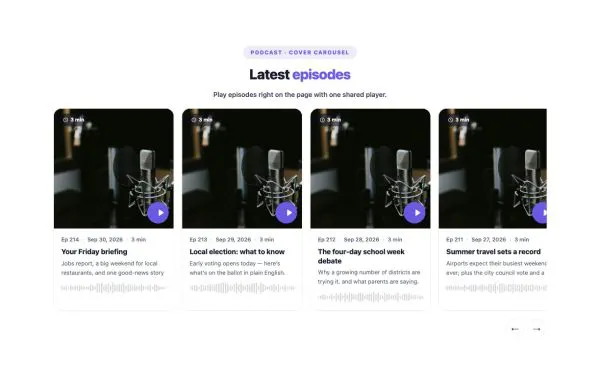 Media 26 section — Podcast Episodes · Cover carousel