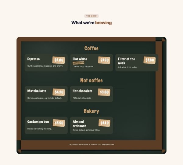 Menu 04 section — Coffee menu · board