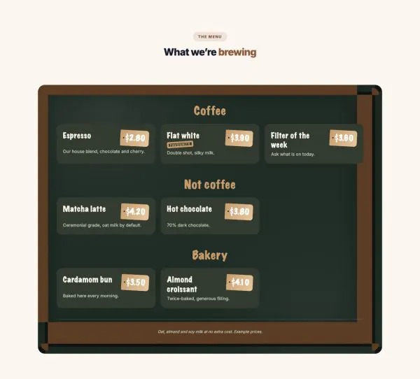 Menu 04 section — Coffee menu · board