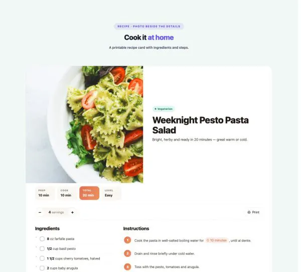 Menu 10 section — Recipe Card · Photo beside the details