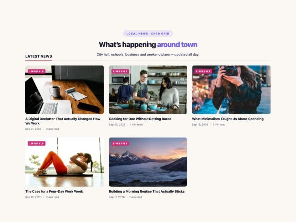 News & Magazine 03 section — Magazine Blocks · Card grid