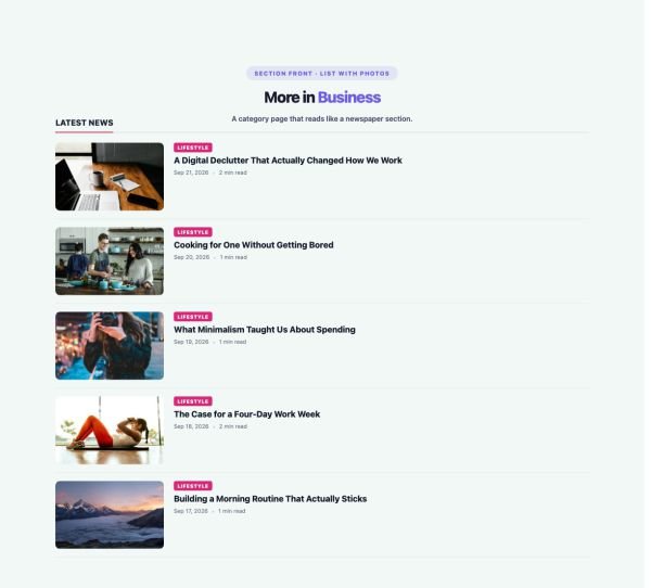 News & Magazine 04 section — Magazine Blocks · List with photos