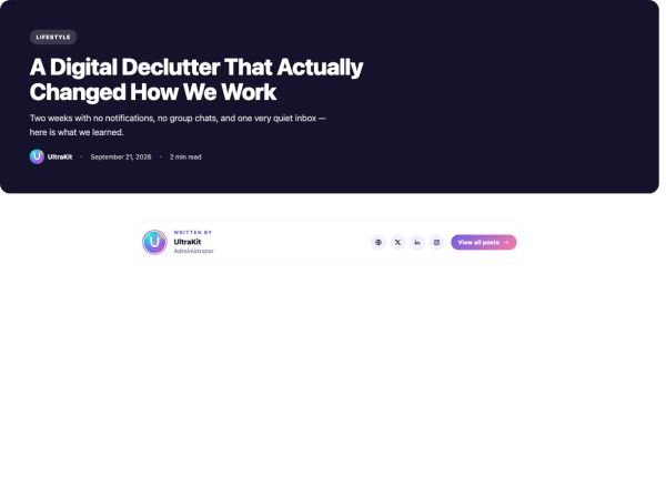 News & Magazine 103 section — Single post · overlay hero + author byline + read next