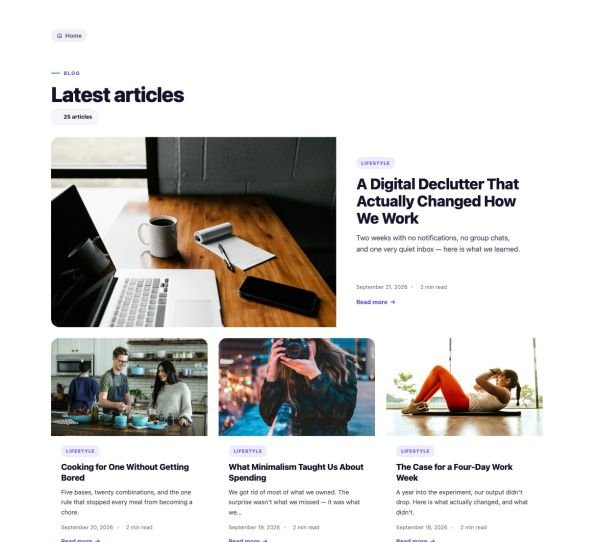 News & Magazine 106 section — Category page · breadcrumbs + magazine grid