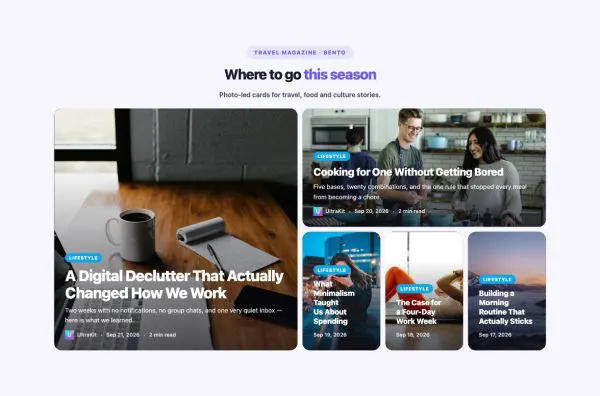 News & Magazine 22 section — Overlay Blog Layout · Bento