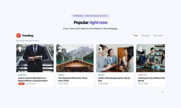News & Magazine 35 section — Trending Posts · Side-scrolling rail