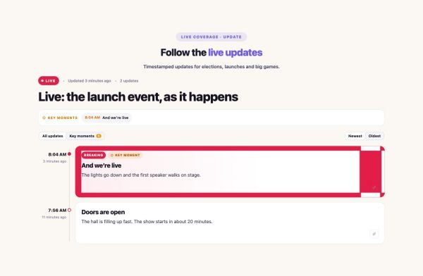 News & Magazine 54 section — Live Blog · Update