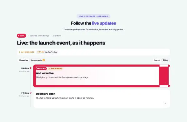 News & Magazine 55 section — Live Blog · Breaking