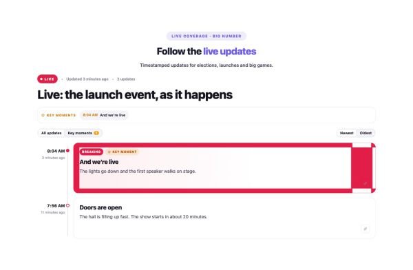 News & Magazine 57 section — Live Blog · Big number