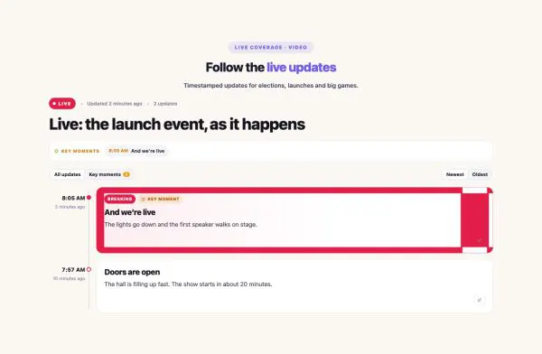 News & Magazine 59 section — Live Blog · Video